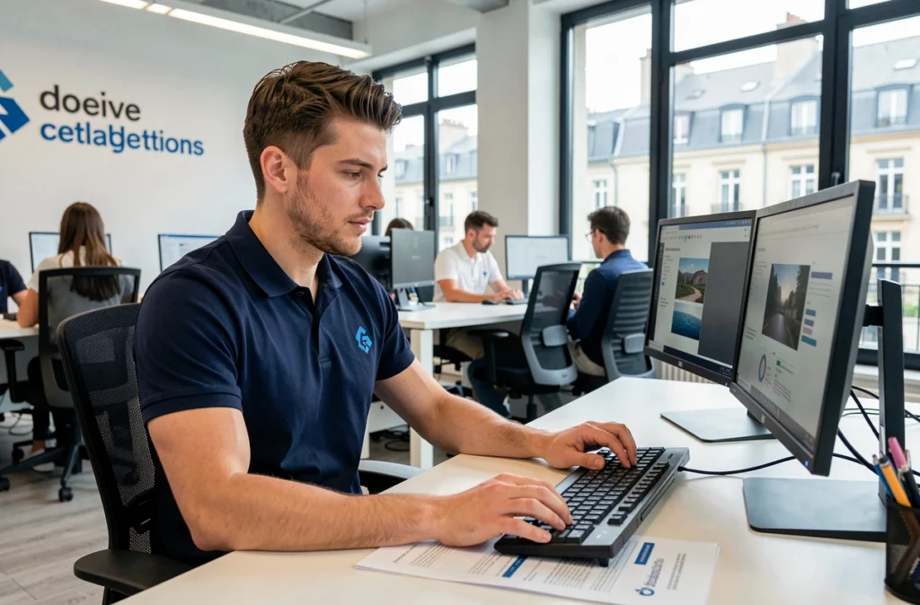 Gestionnaire Citya travaillant dans un bureau moderne en open space