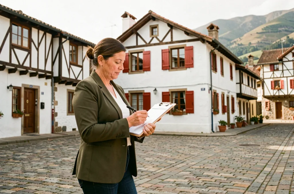 Syndic Pays Basque Gestion devant une maison typique basque à colombages rouges