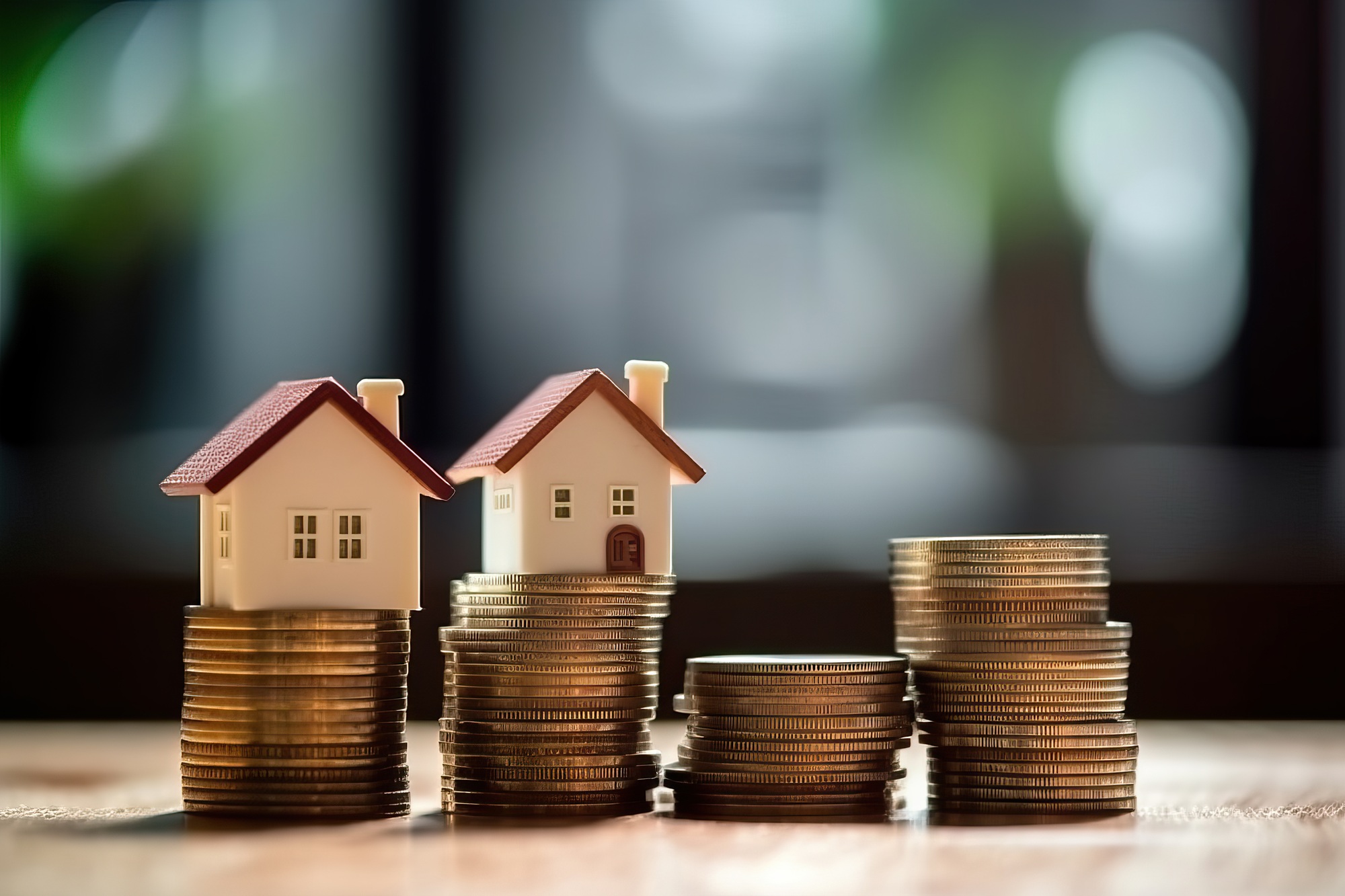 Photo of a small house on top of a stack of coins, symbolizing real estate investment