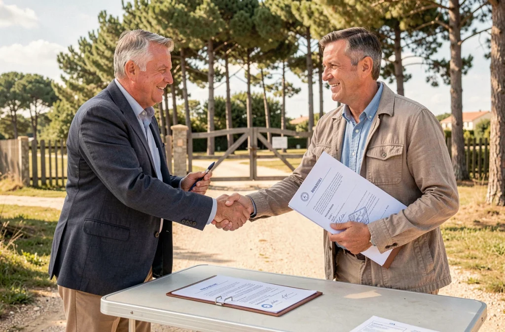 Signature d'un contrat de cession de parcelle dans un parc résidentiel de loisirs en Vendée
